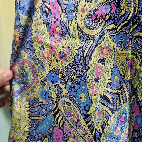 Vintage 90's Slip Chemise Nightgown Paisley Green Blue Sexy Silky - Picture 7 of 7